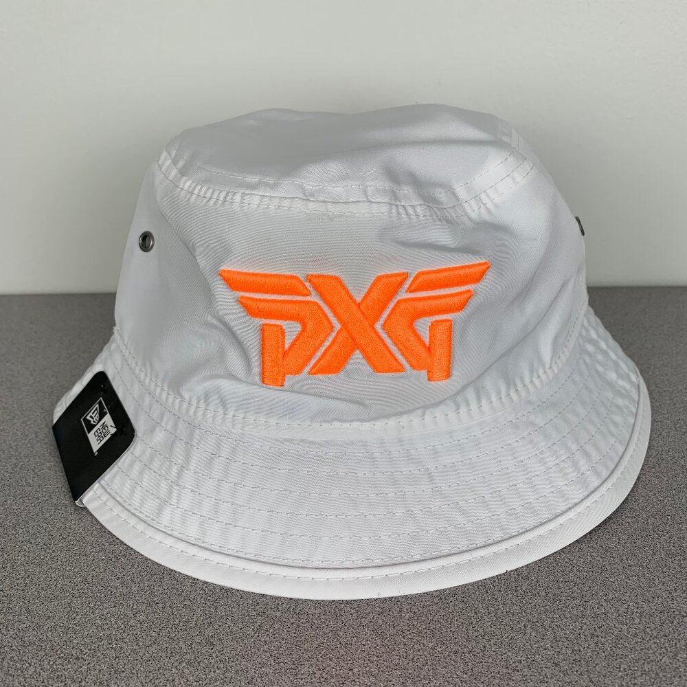 PXG New Era Neon Orange Unstructured Bucket Hat White S/M